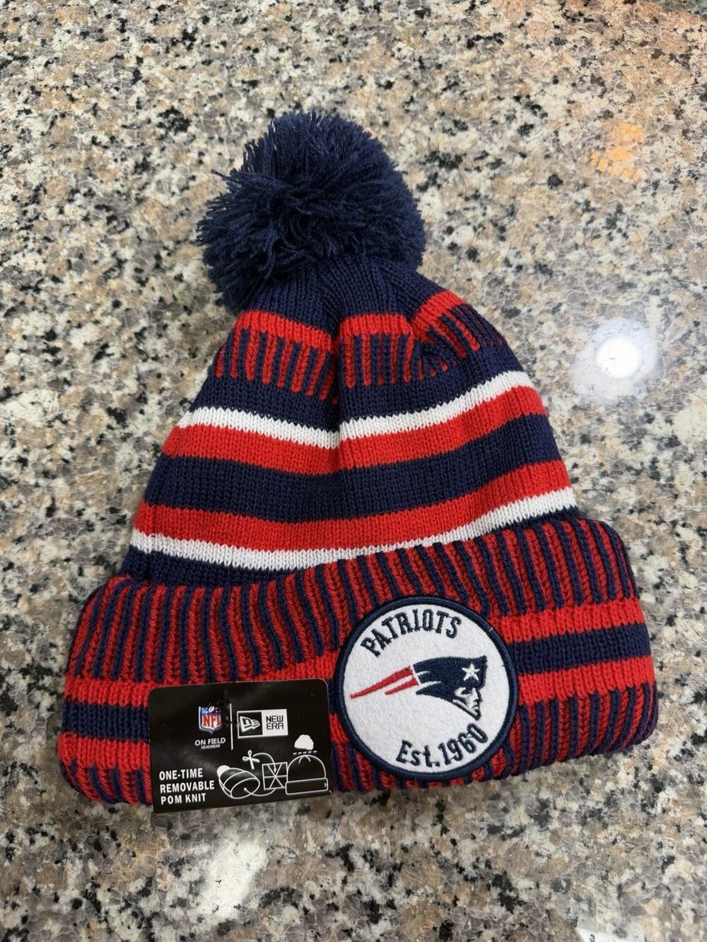 NFL NWT New Era Winter Pom Knit Beanie Osfm Fleece Lined Patriots Official Gear